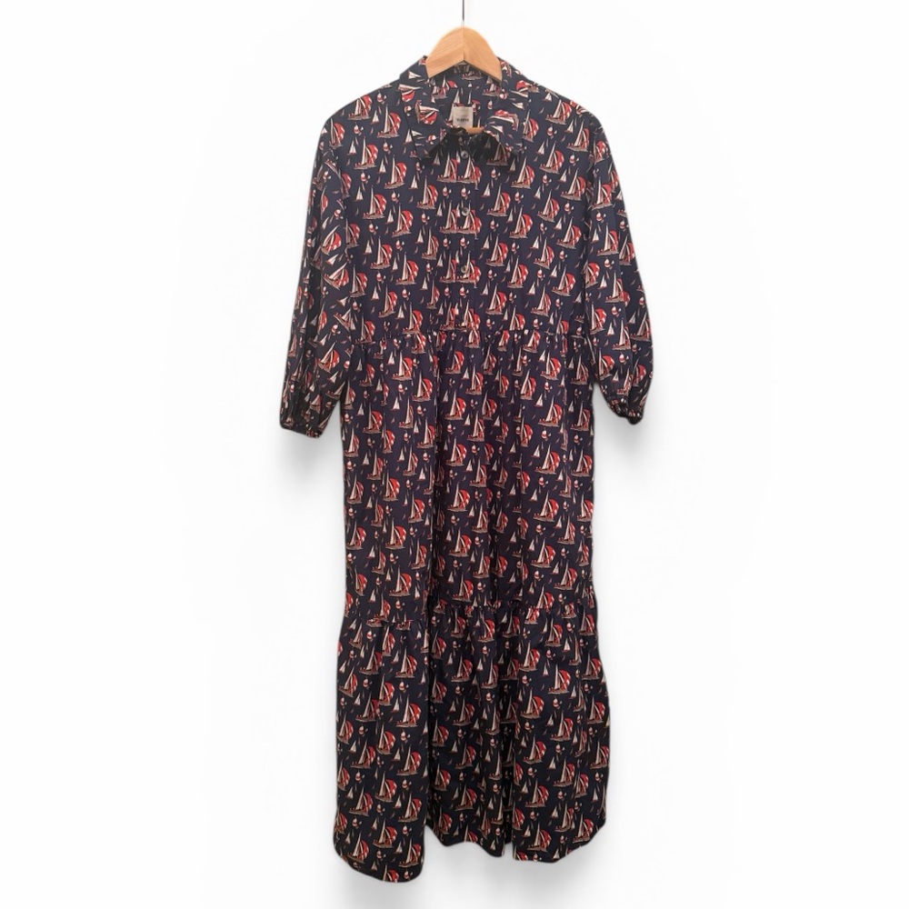 Anthropologie Maeve The Bettina Tiered Midi Dress Sailboat Print Size S - Picture 2 of 13